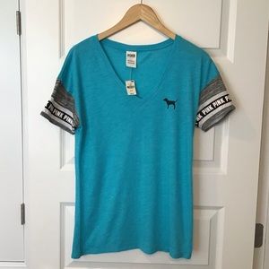 NWT PINK blue V-neck shirt